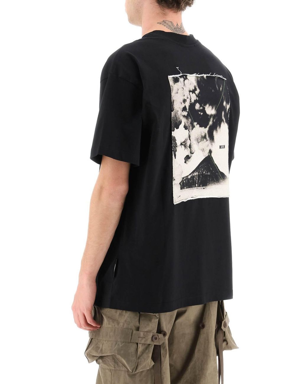 MSGM Black Pattern Print T-Shirt for men