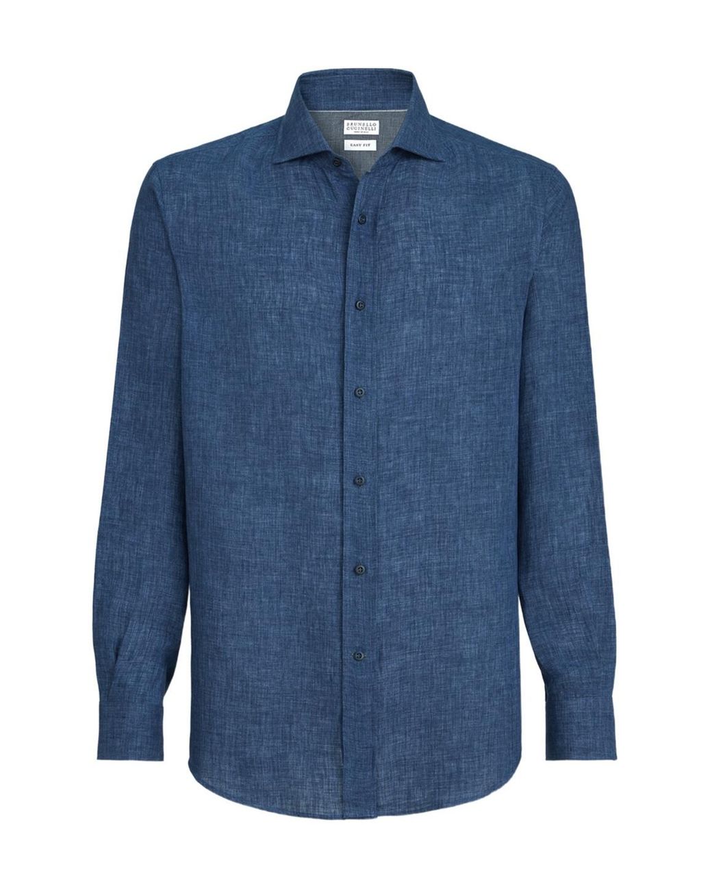 Brunello Cucinelli Blue Délavé Linen Easy Fit Shirt With Spread Collar for men
