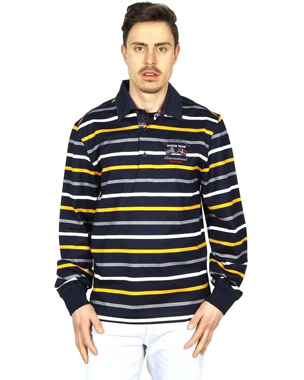 Paul & Shark Blue Striped Long-Sleeve Polo Shirt for men