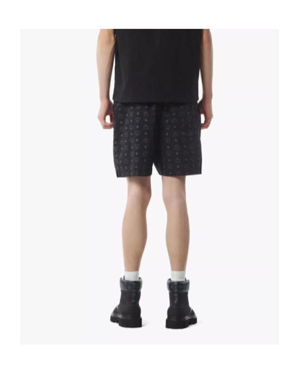 MCM Black Monogram Print Shorts for men