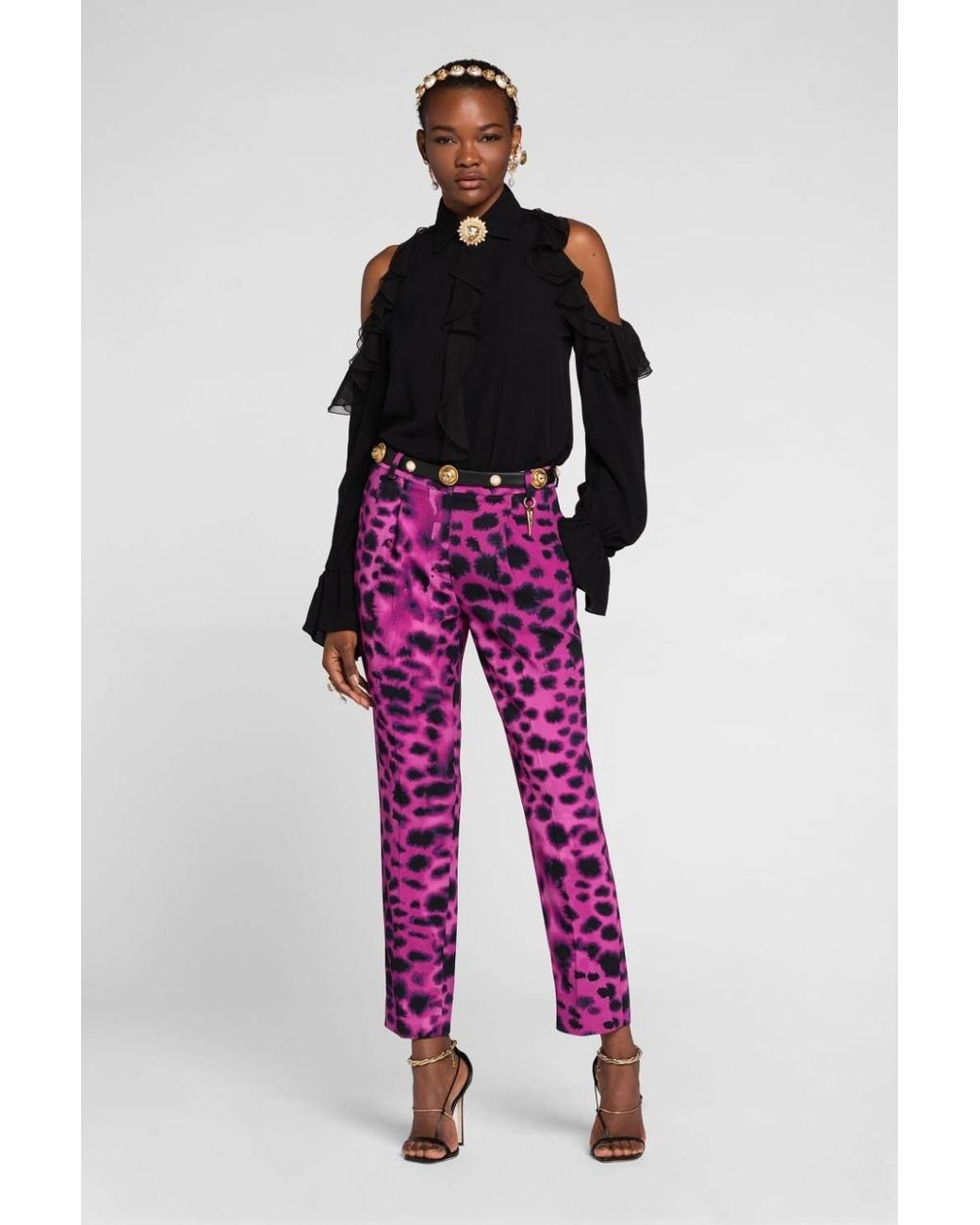 Roberto Cavalli Purple Pattern Printed Straight Pants