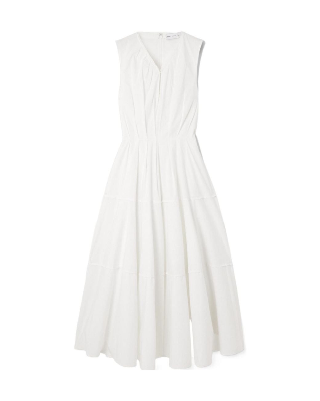 Proenza Schouler White Pleated V-Neck Waist-Cinching Dress
