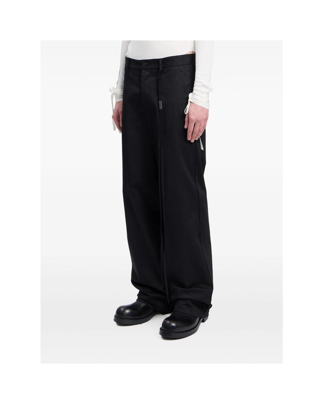 Ann Demeulemeester Black Cotton-Drill Straight-Leg Trousers for men