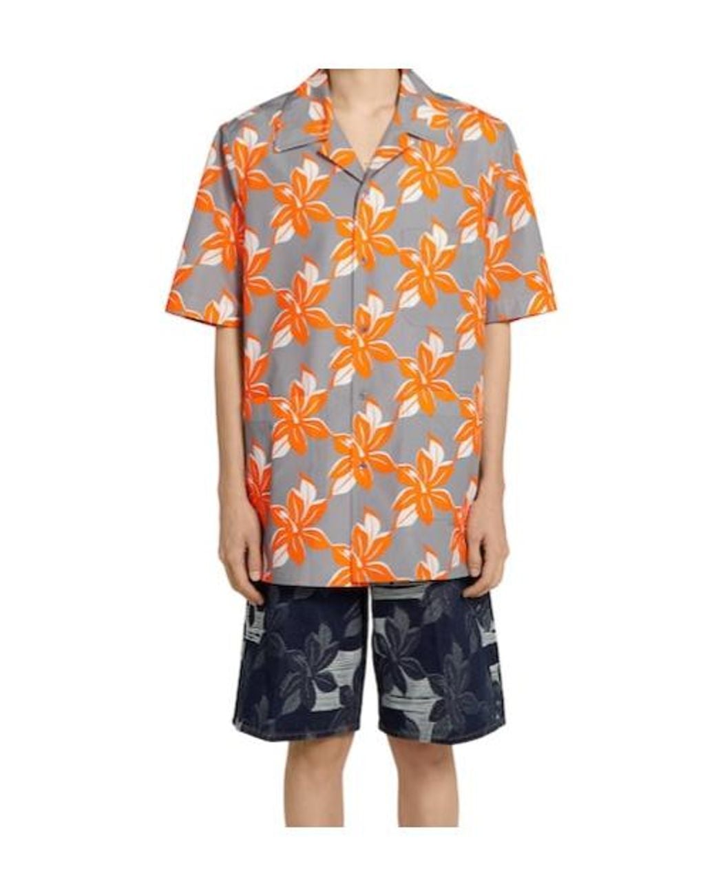 Gucci Orange Printed Short-Sleeve Poplin Shirt for men