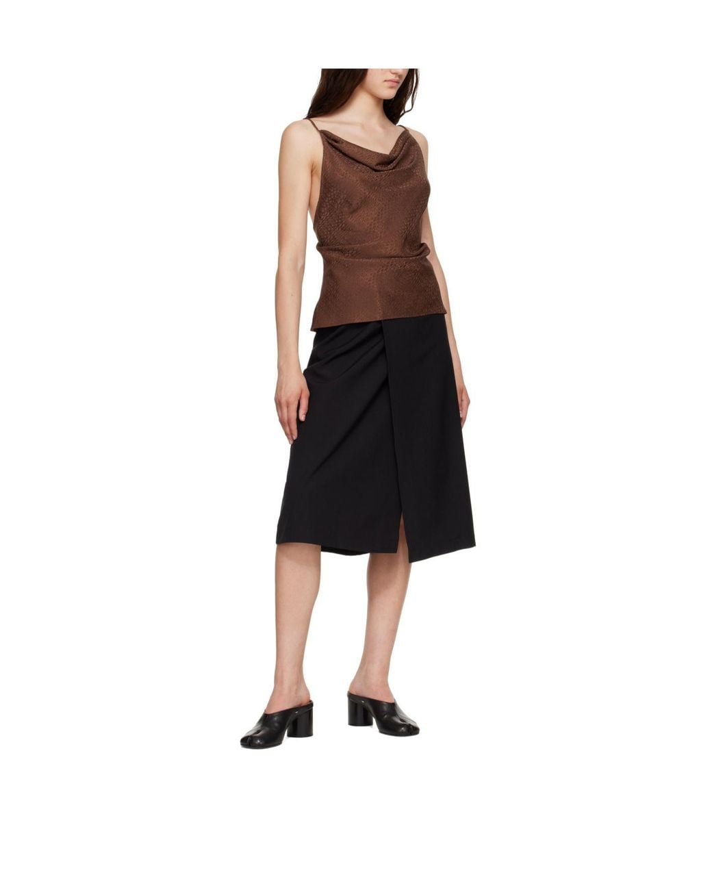 MM6 by Maison Margiela Black Wrap-Design Buttoned Midi Skirt