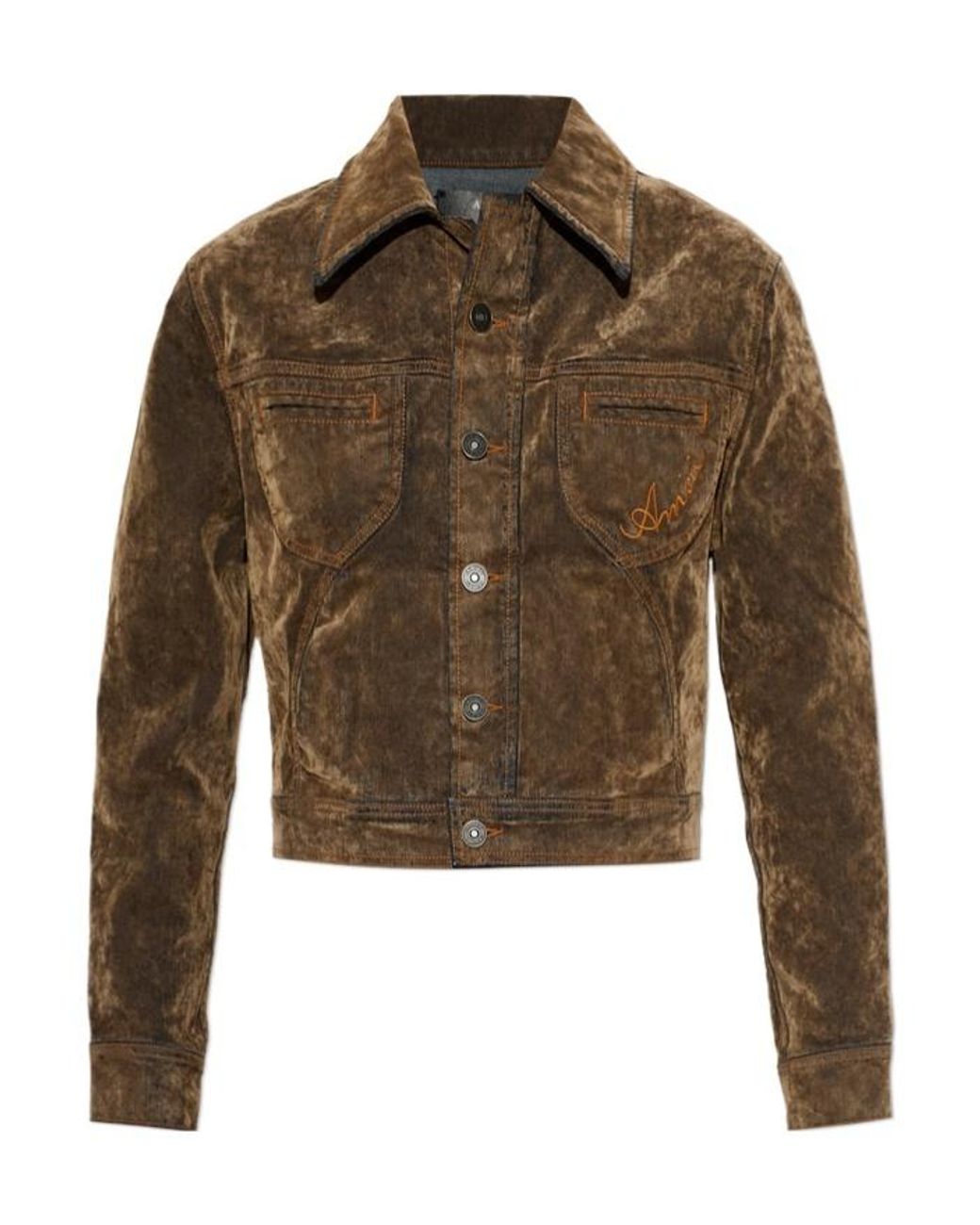 Amiri Brown Vintage Wash Logo Denim Jacket