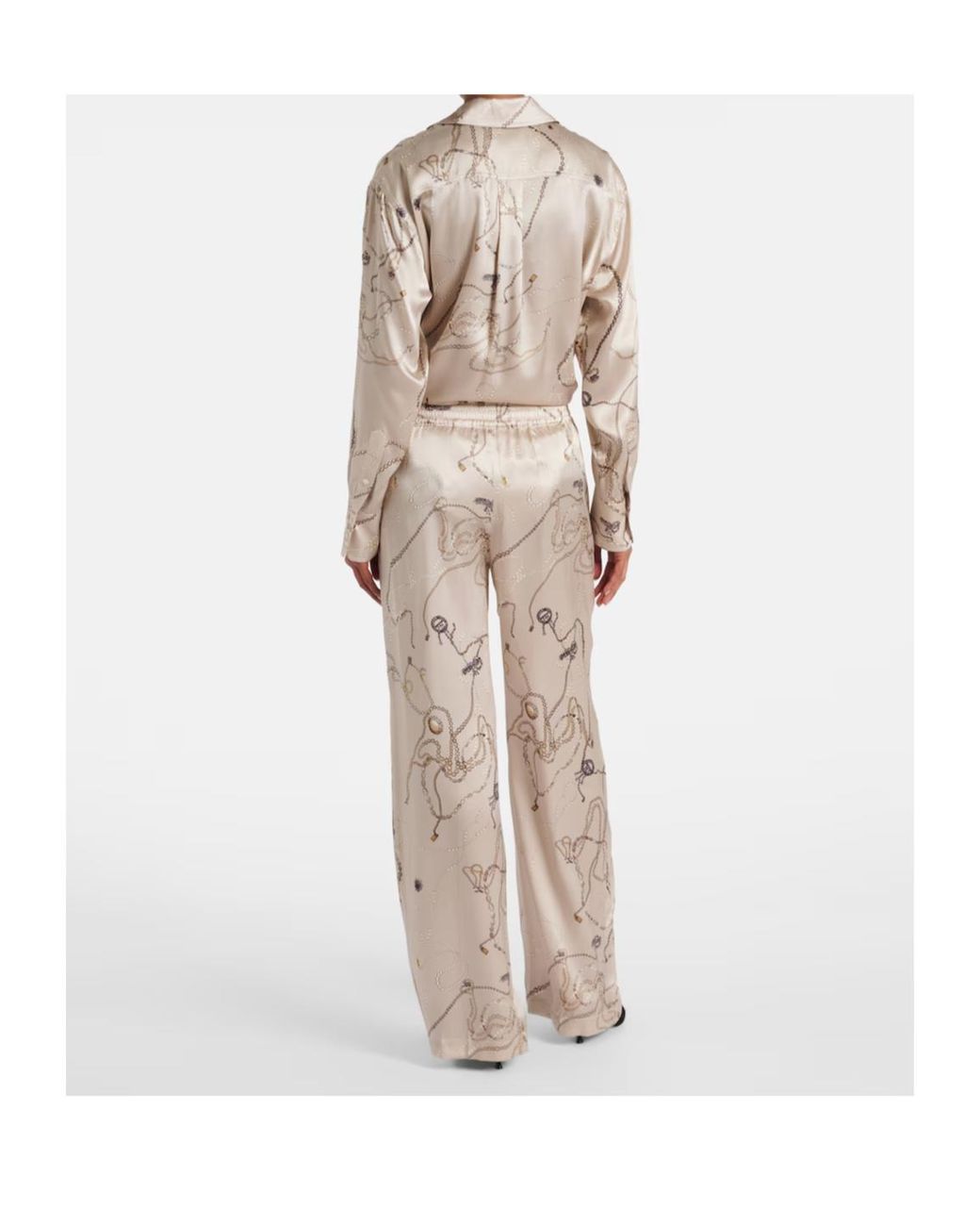 Victoria Beckham Natural Printed Silk Satin Pajama Pants