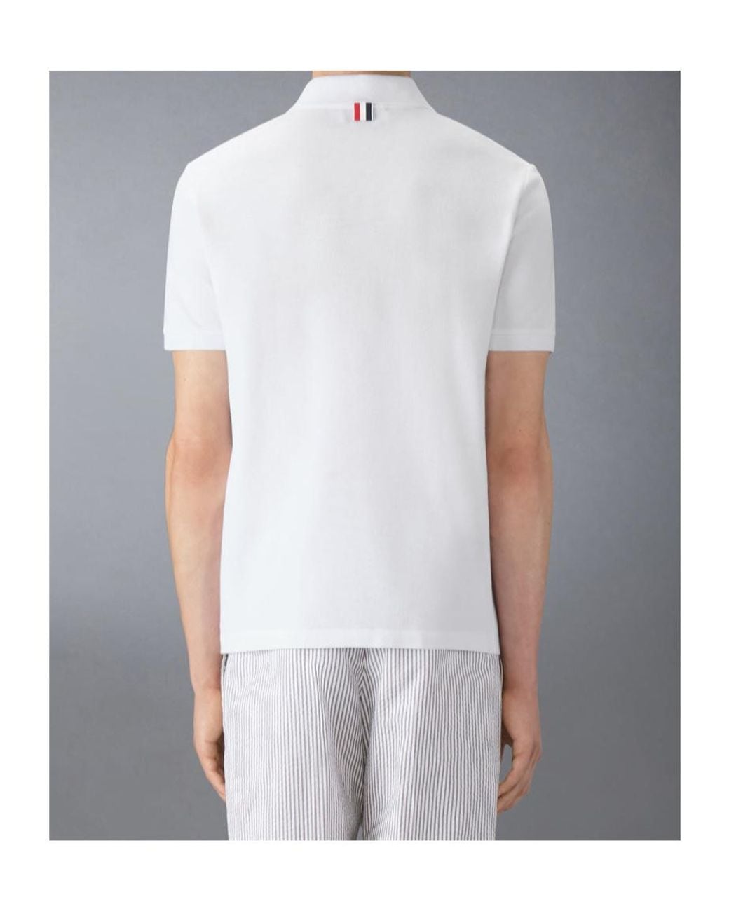 Thom Browne White Bar Short-Sleeved Polo Shirt for men