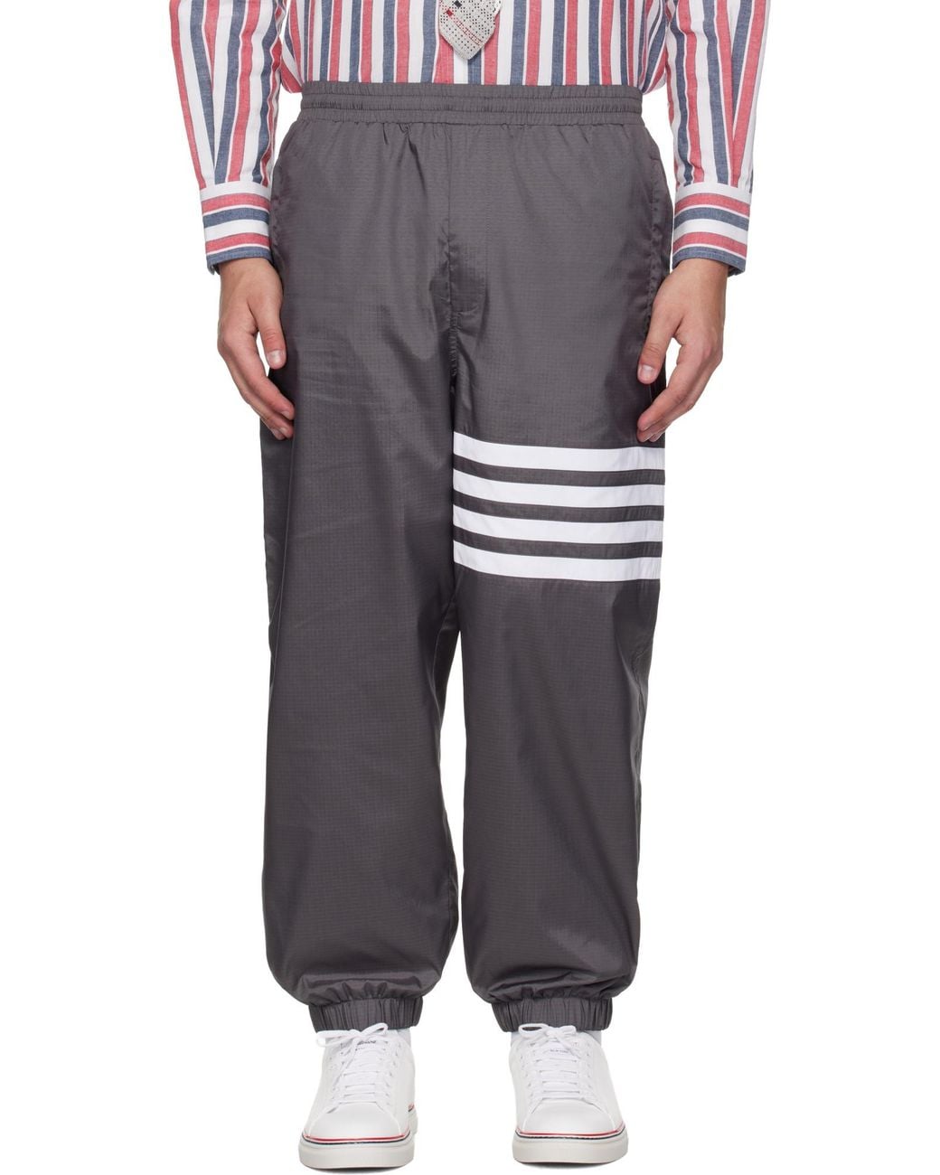 Thom Browne Gray Four-Bar Stripe-Detail Track Trousers for men