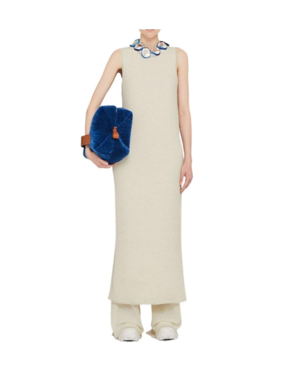 Jil Sander White Semi-Sheer Knitted Sleeveless Long Dress