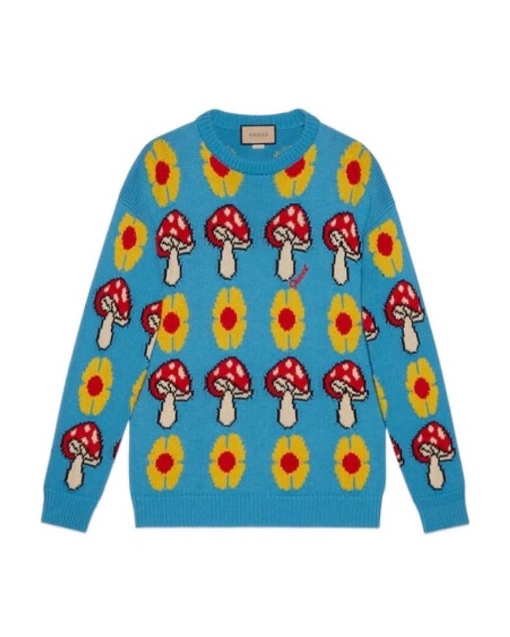 Gucci Blue Patterned-Jacquard Crew-Neck Jumper for men