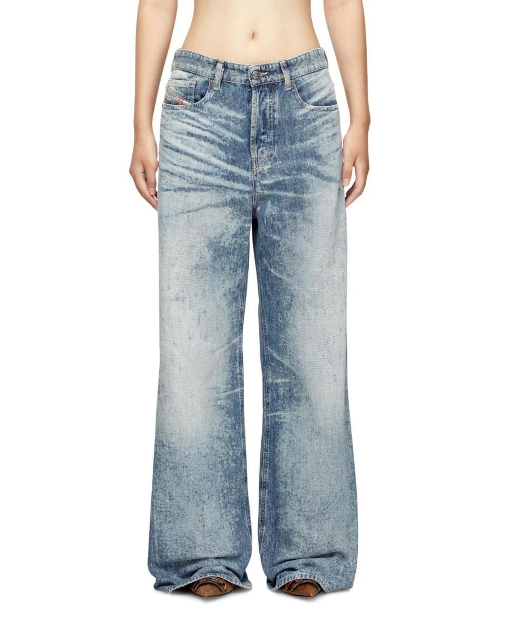 DIESEL Blue Logo Patch Wide Leg Jeans