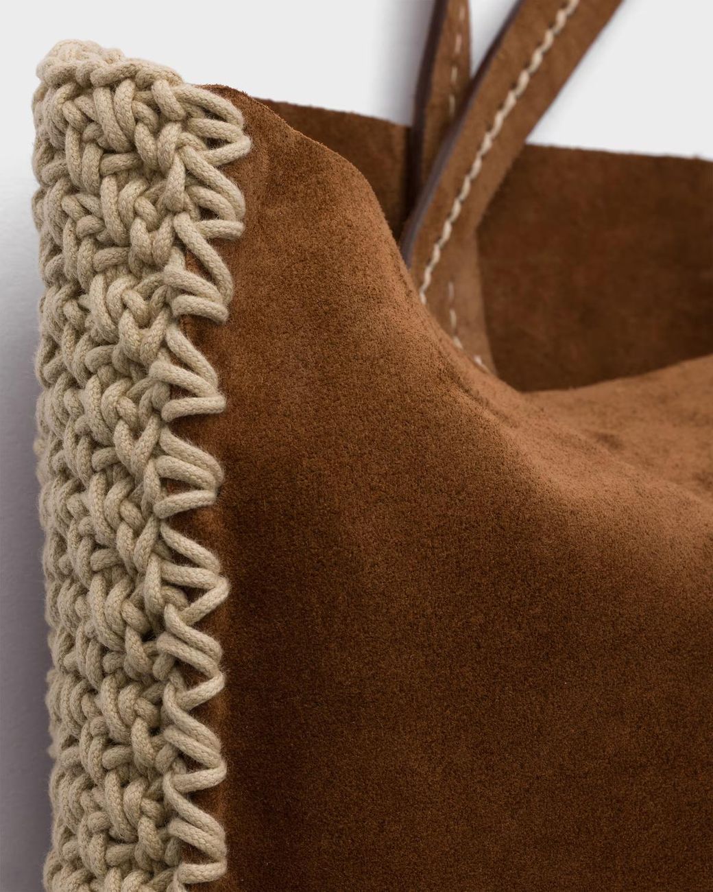 Prada Brown Large Suede And Crochet Tote Bag
