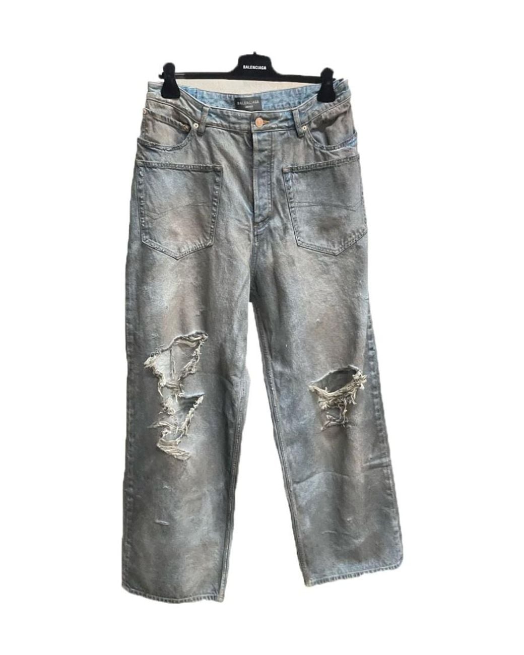 Balenciaga Gray Patched Pockets Baggy Jeans for men