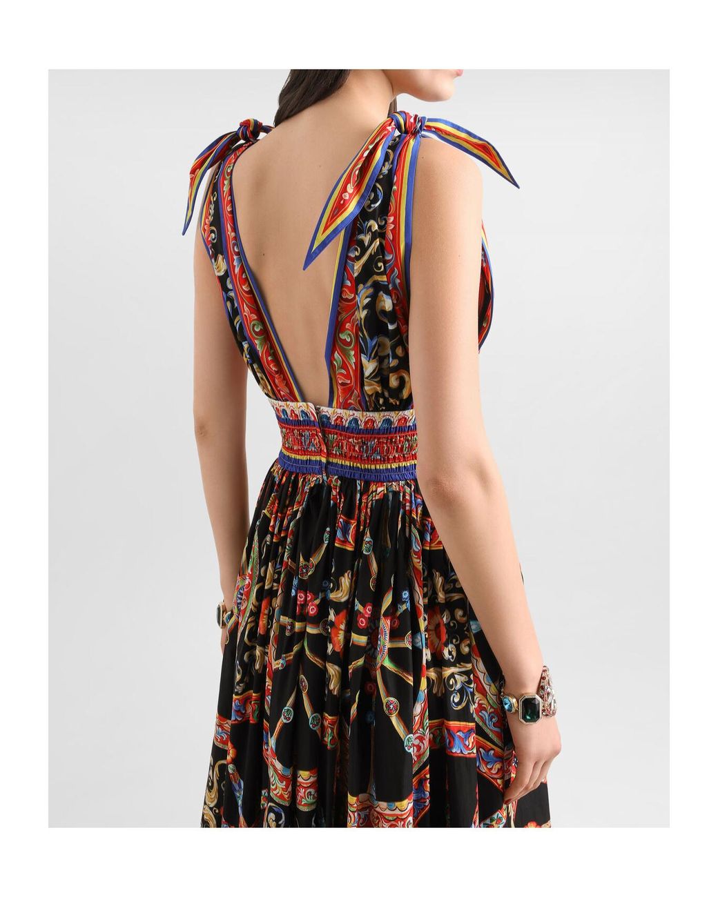 Dolce & Gabbana Multicolor Carretto-Print Long Poplin Dress