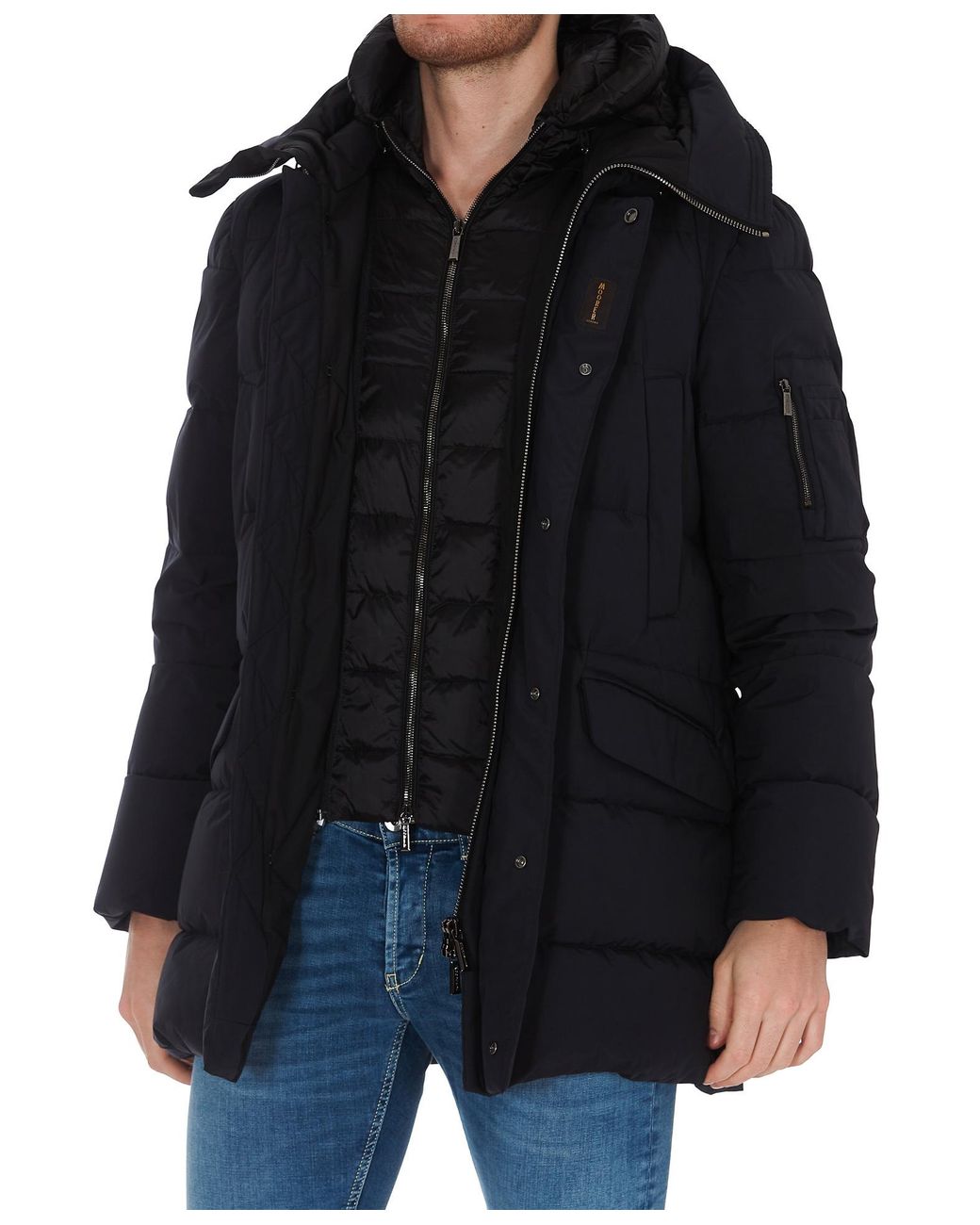 Moorer Blue Davide-Stp Padded Hooded Drawstring Jacket for men