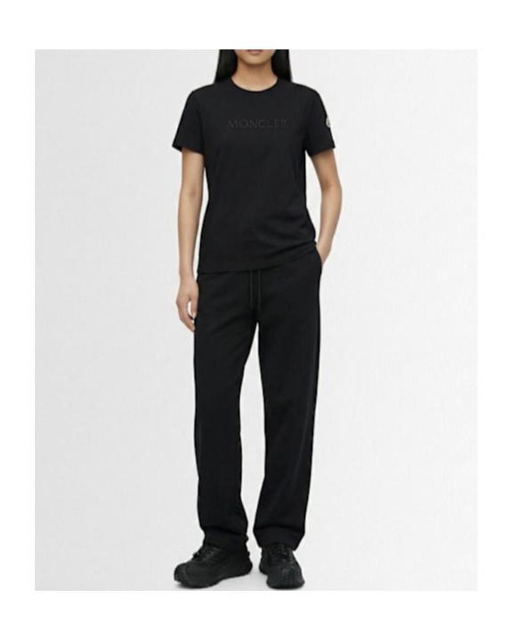 Moncler Black Embroidered Tonal Logo Cotton T-Shirt
