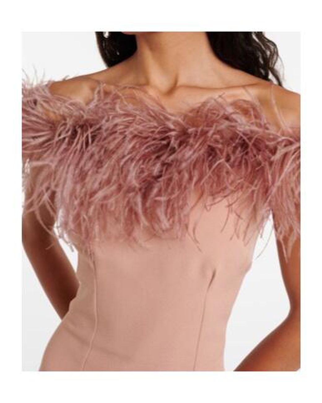 Safiyaa Pink Feather-Trimmed Midi Dress
