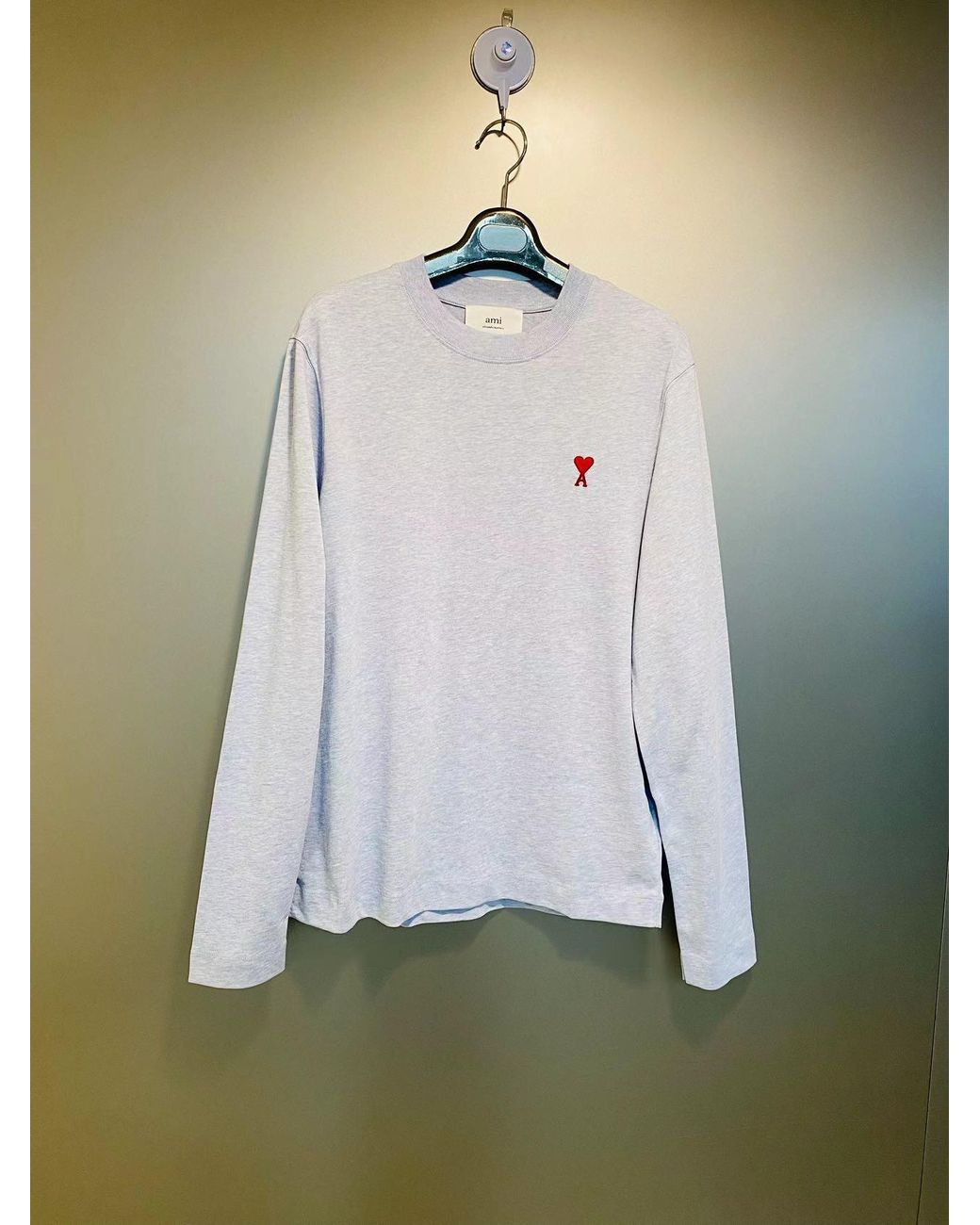 AMI Gray Logo Long-Sleeved T-Shirt for men