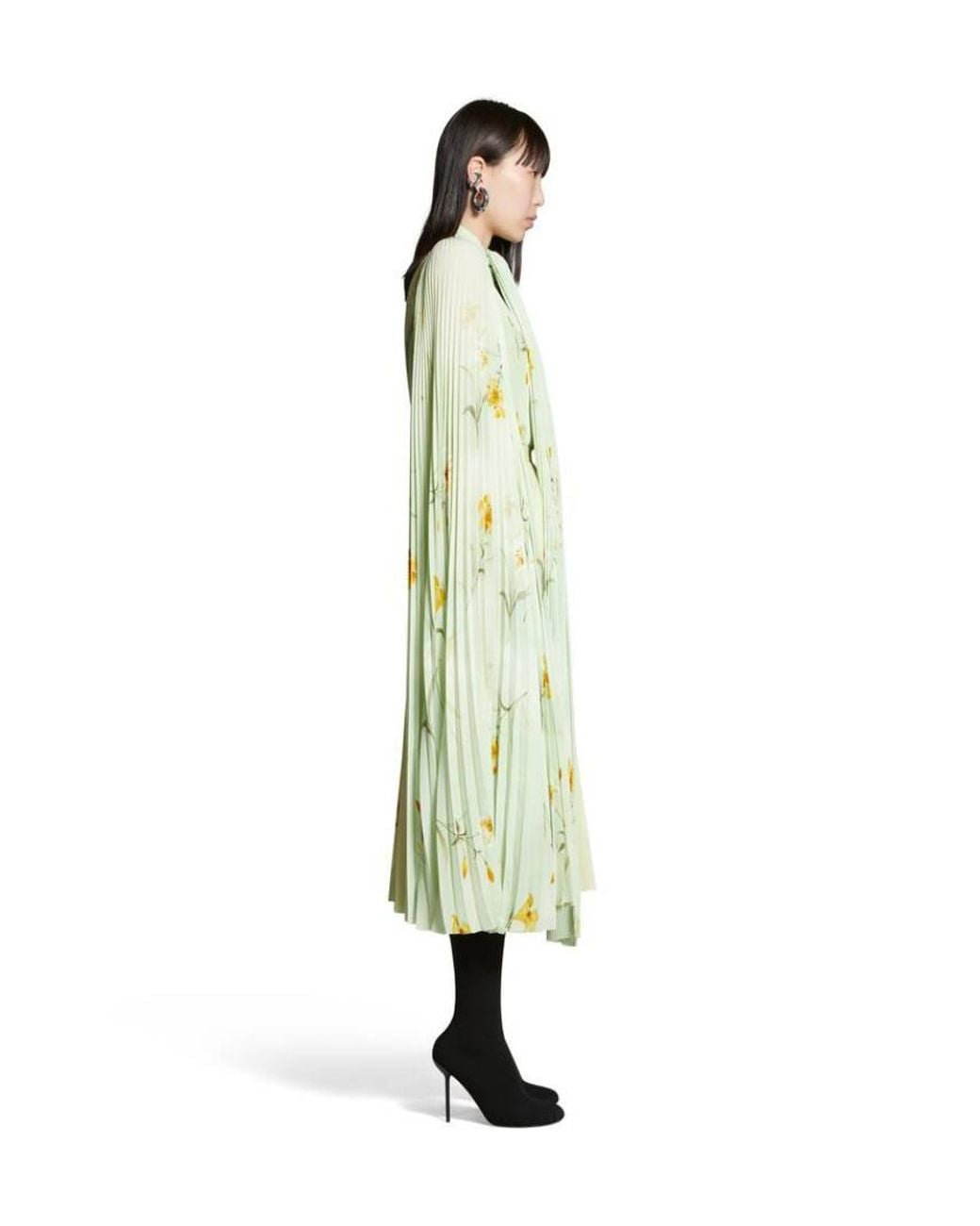 Balenciaga White Floral Printed Pleated Blouse Top