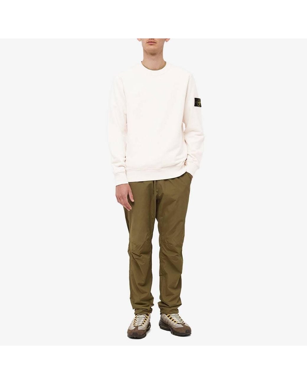 Stone Island White Compass-Patch Crew-Neck Sweatshirt for men