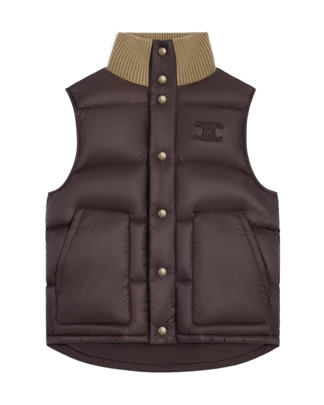 Céline Brown Sleeveless Puffer Jacket
