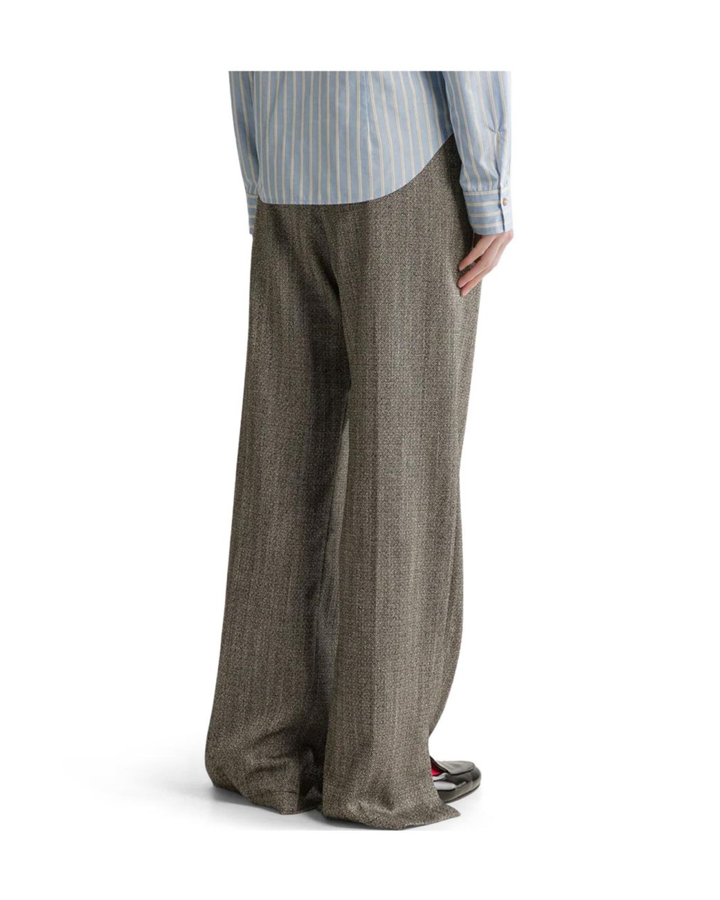 Forte_forte Gray Herringbone Casual Trousers With Side Slits