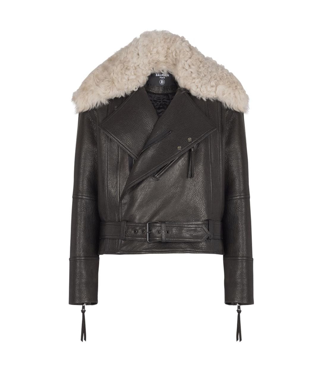 ジャケット・アウター Balmain/Leather Fur Coat Balmain Leather Jacket With Shearling Collar in Black for Men