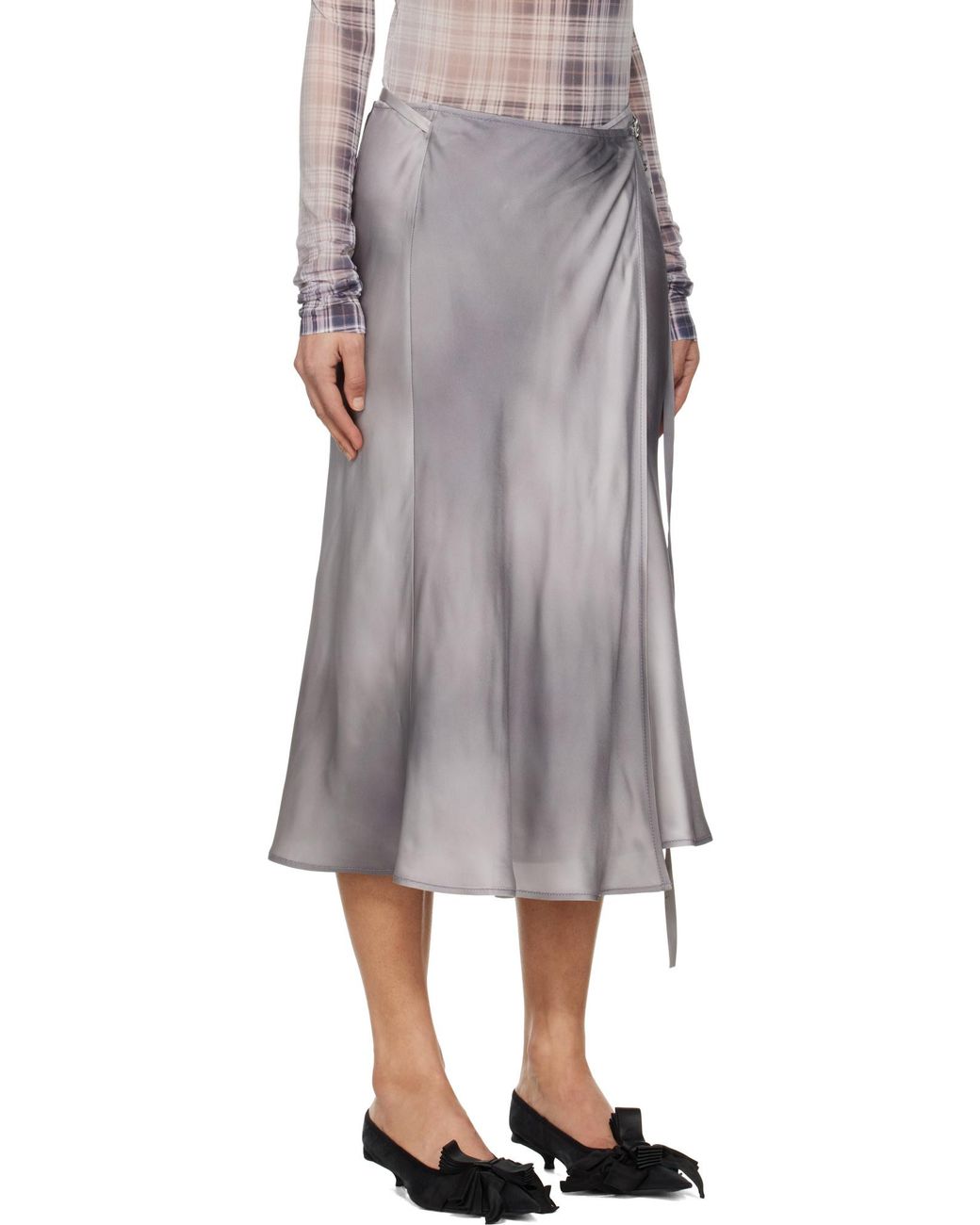 Acne Gray Satin Wrap Midi Skirt