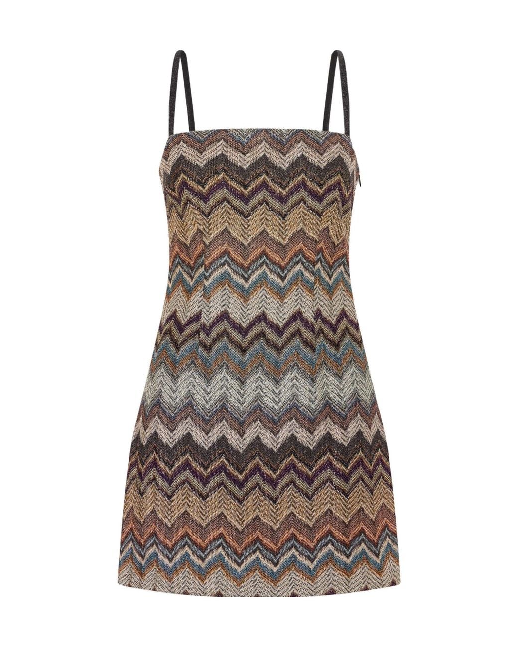 Missoni Brown Striped Metallic Crochet-Knit Mini Dress