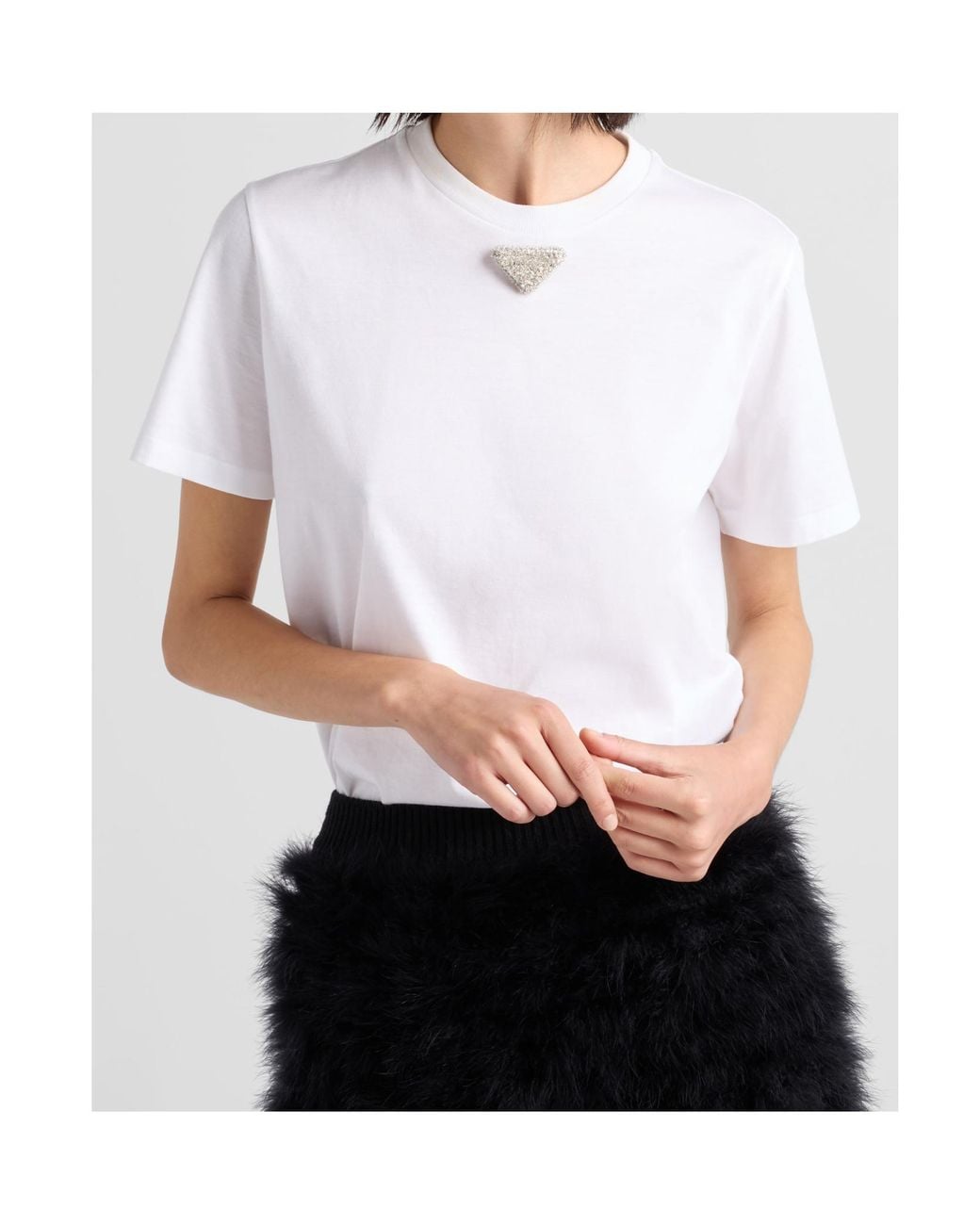 Prada White Triangle-Logo Embellished Crewneck T-Shirt