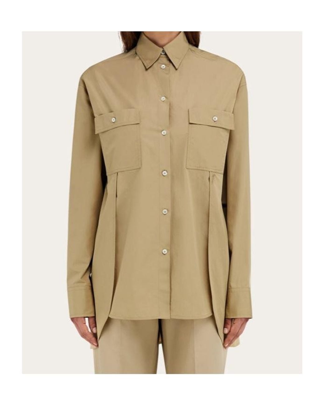 Ferragamo Natural Ferragamo Long-Sleeved Poplin Shirt