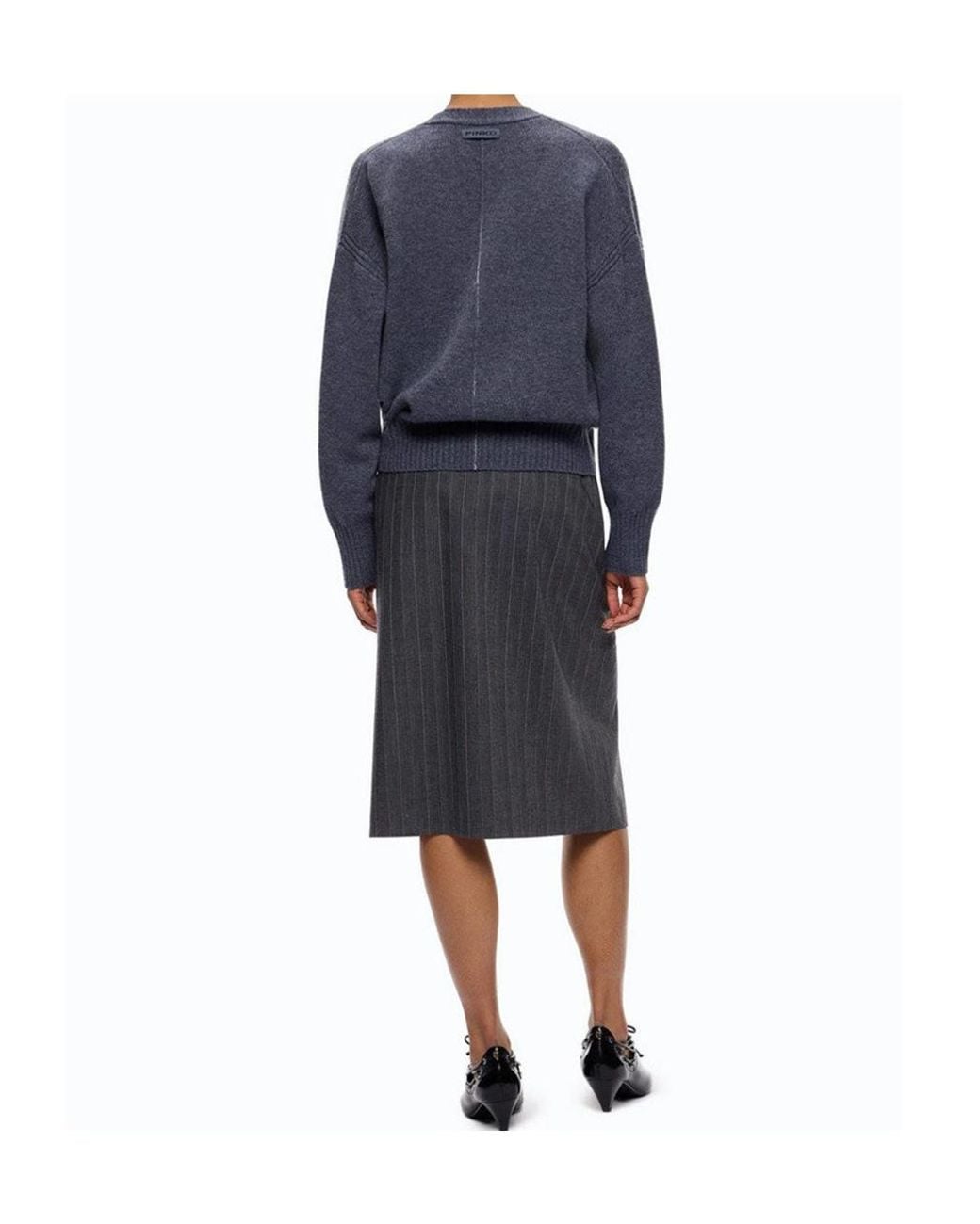 Pinko Blue Ribbed-Trim V-Neck Cardigan