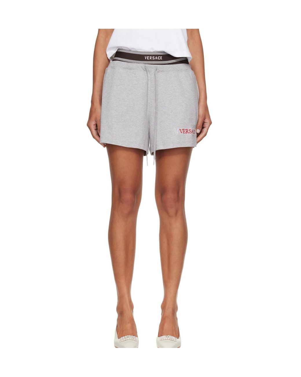 Versace White Logo-Embroidered Track Shorts