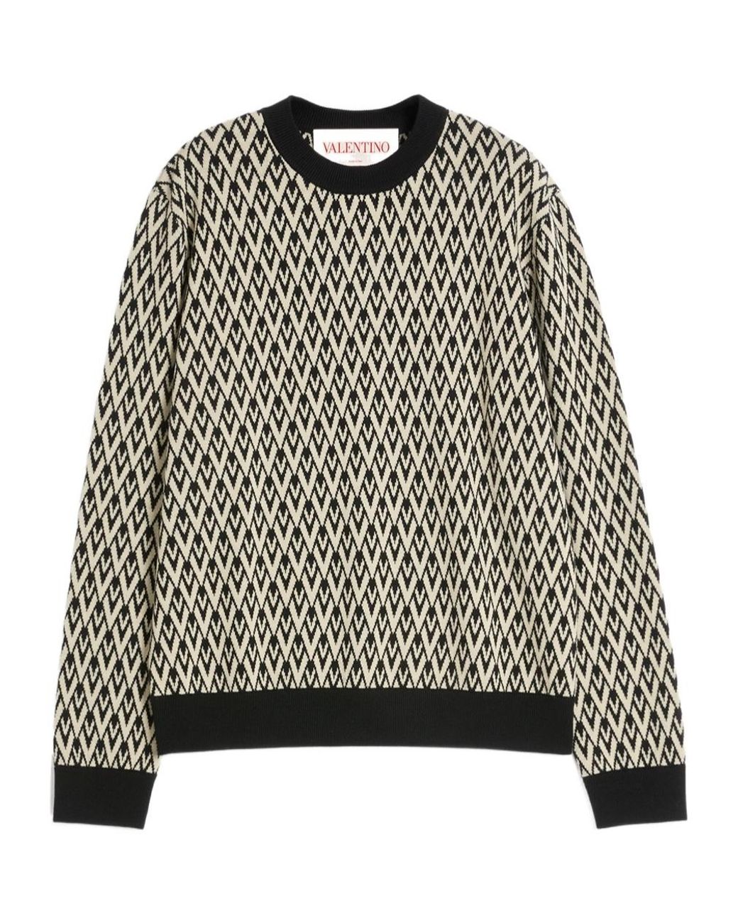 Valentino Black Crewneck Wool Jumper With Toute La V Jacquard Pattern for men