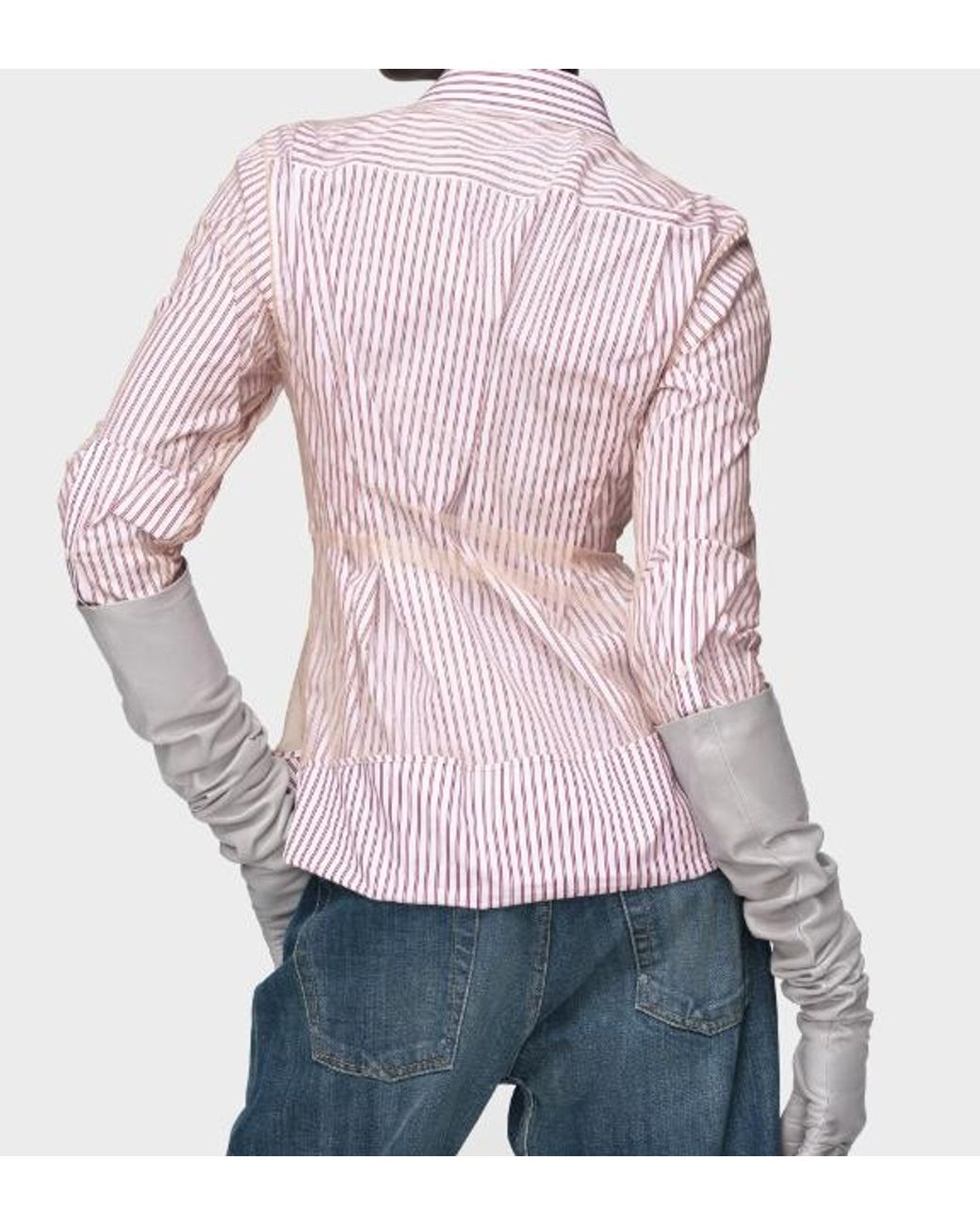 Maison Margiela Pink Striped Ruffled Long-Sleeve Shirt
