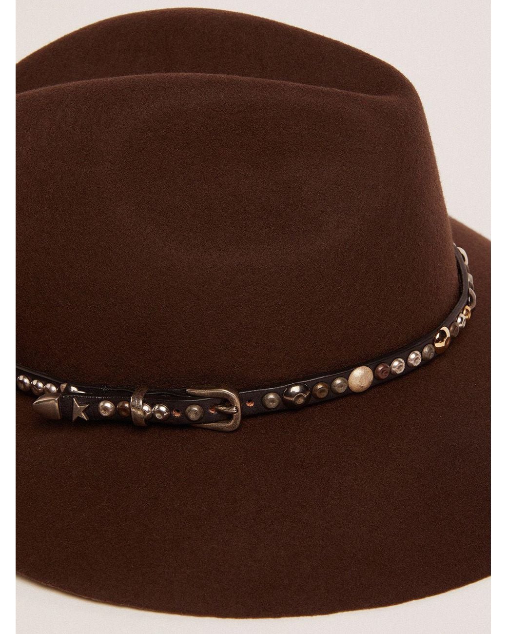 Golden Goose Deluxe Brand Brown Studded-Strap Wide Brim Hat for men