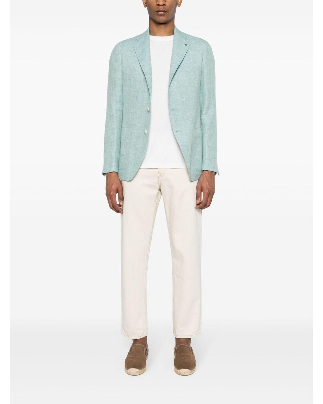 Tagliatore Blue Notched-Lapels Single-Breasted Blazer for men