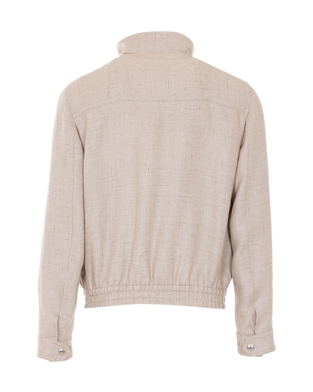 Brunello Cucinelli White Stand Collar Hopsack Outerwear Jacket for men