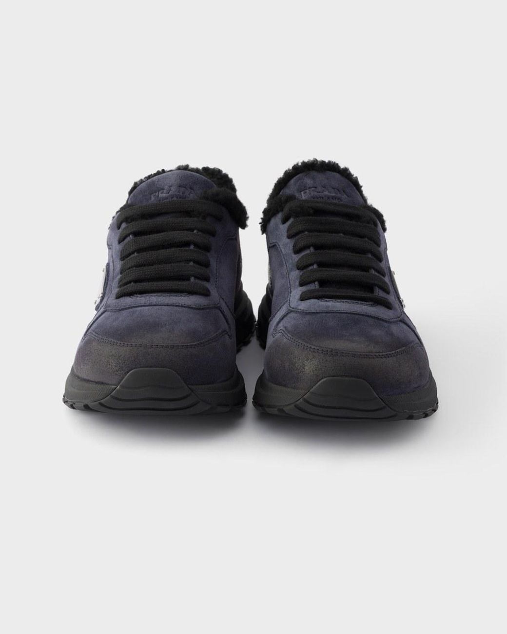 Prada Blue Prax Winter Fur-Lined Low-Top Sneakers for men
