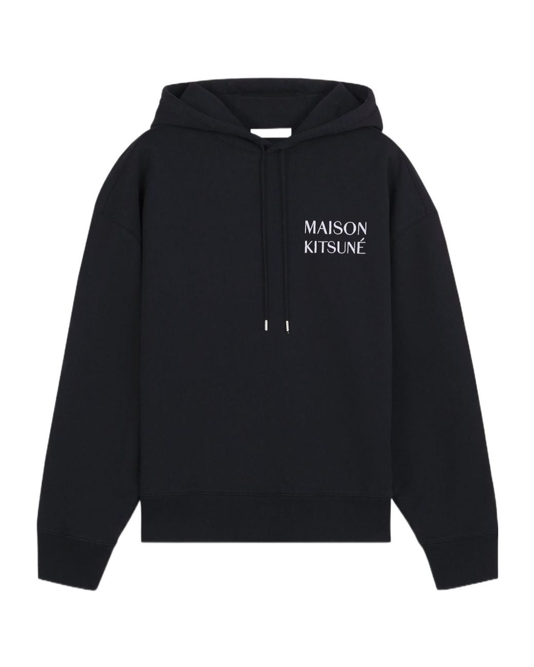 Maison Kitsuné Black Maison Kitsuné Graphic Printed Drawstring Hoodie for men