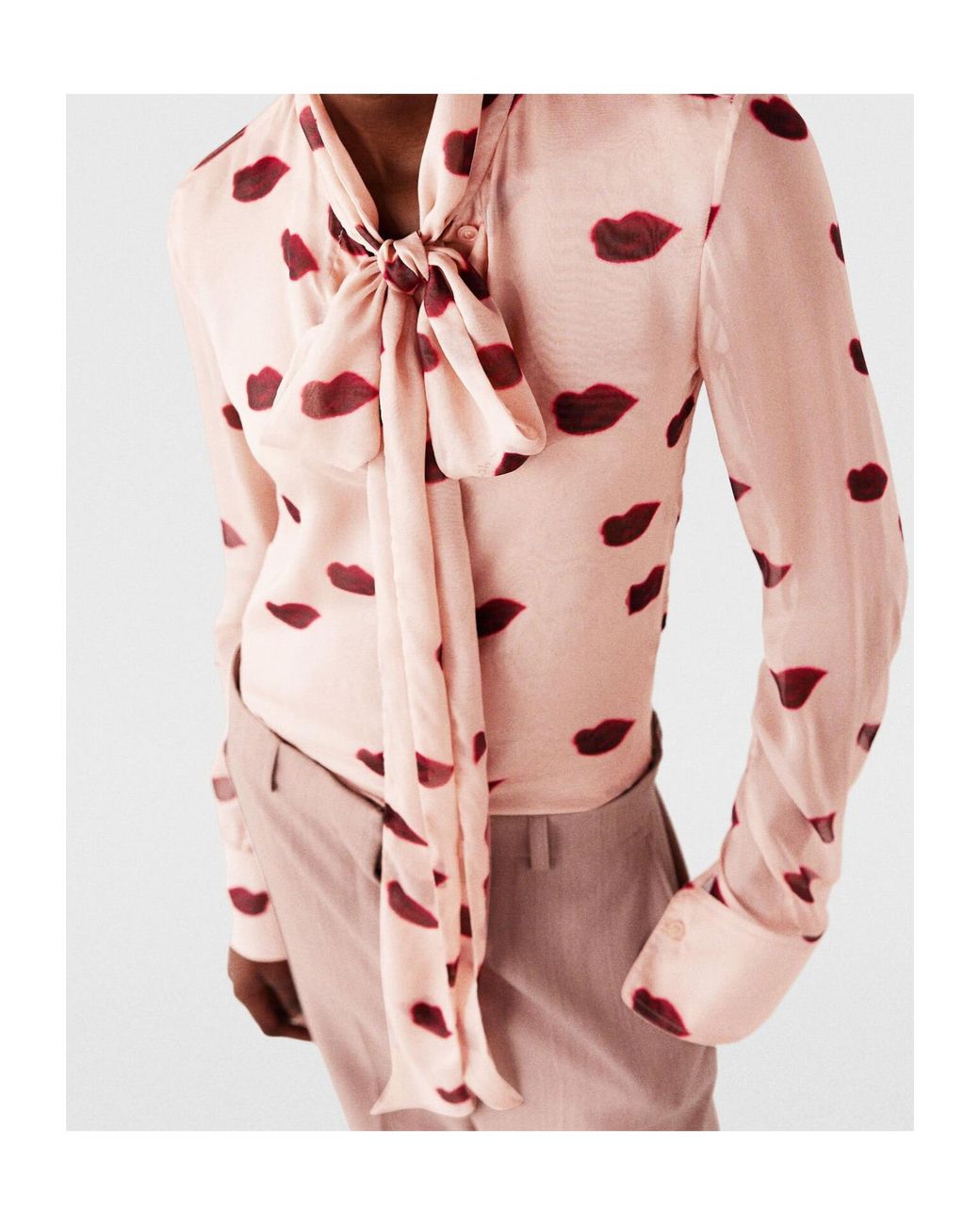 Stella McCartney Pink Lips-Printed Scarf-Detailed Blouse