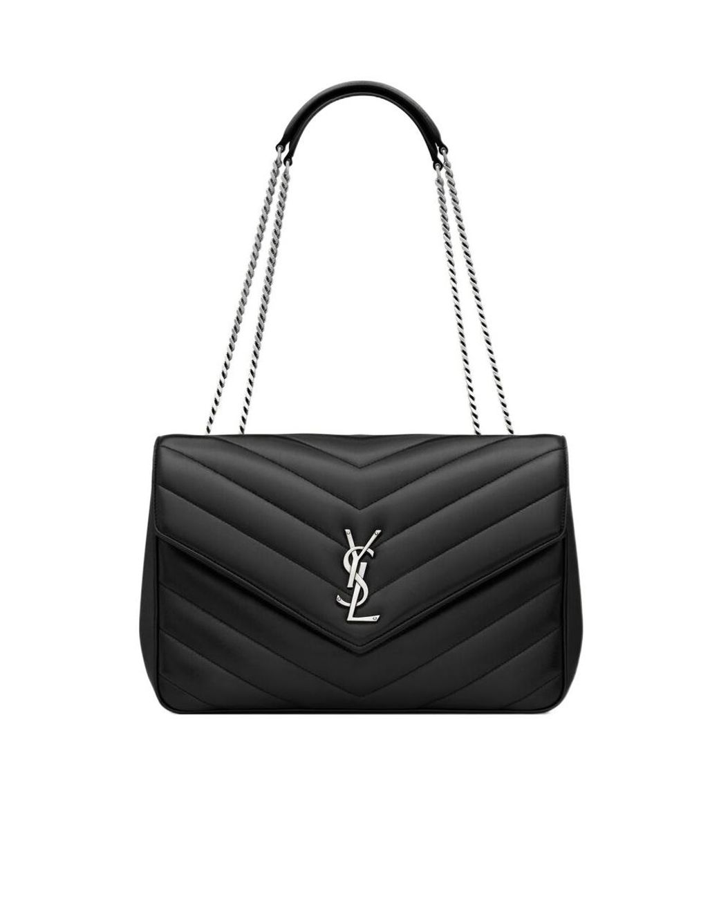 Saint Laurent Black Loulou Foldover Top Large Shoulder Bag
