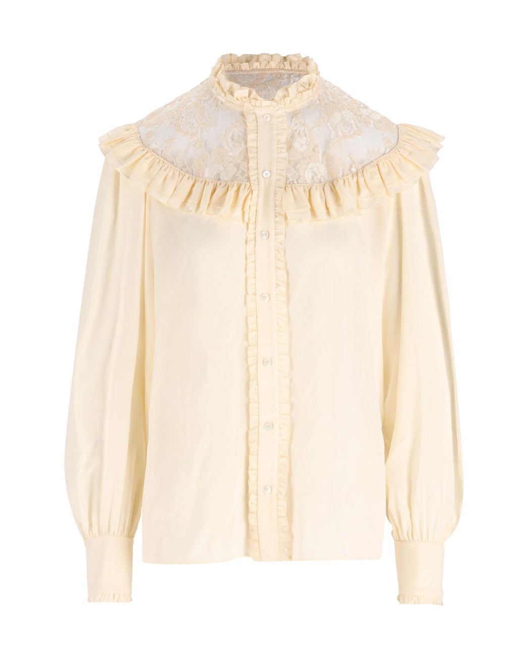 Chloé Natural Chloé Lace Panel Ruffled Blouse