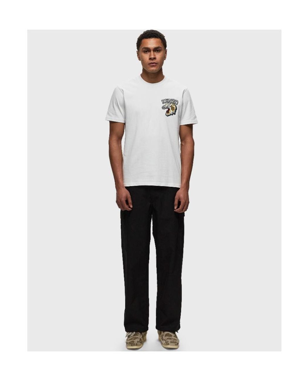 KENZO White Logo Embroidered Crewneck T-Shirt for men
