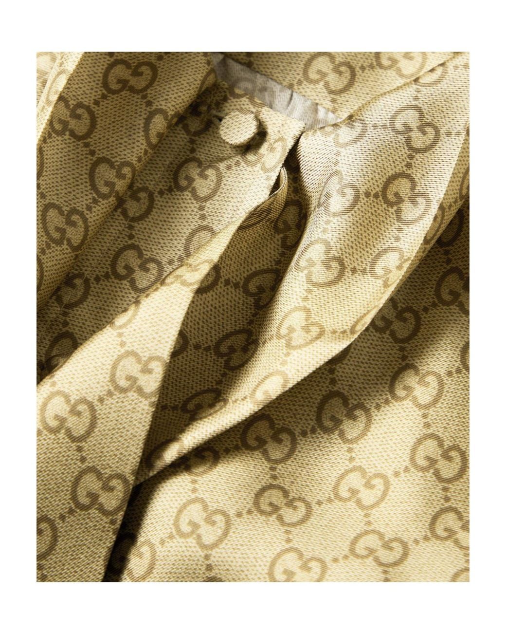 Gucci Natural Printed Lace-Up Stand-Up Collar Long-Sleeved Shirt
