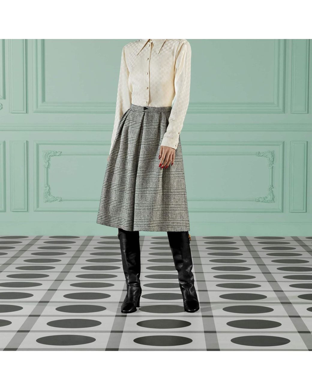 Gucci Gray Prince Of Wales Check-Patterned Houndstooth Skirt