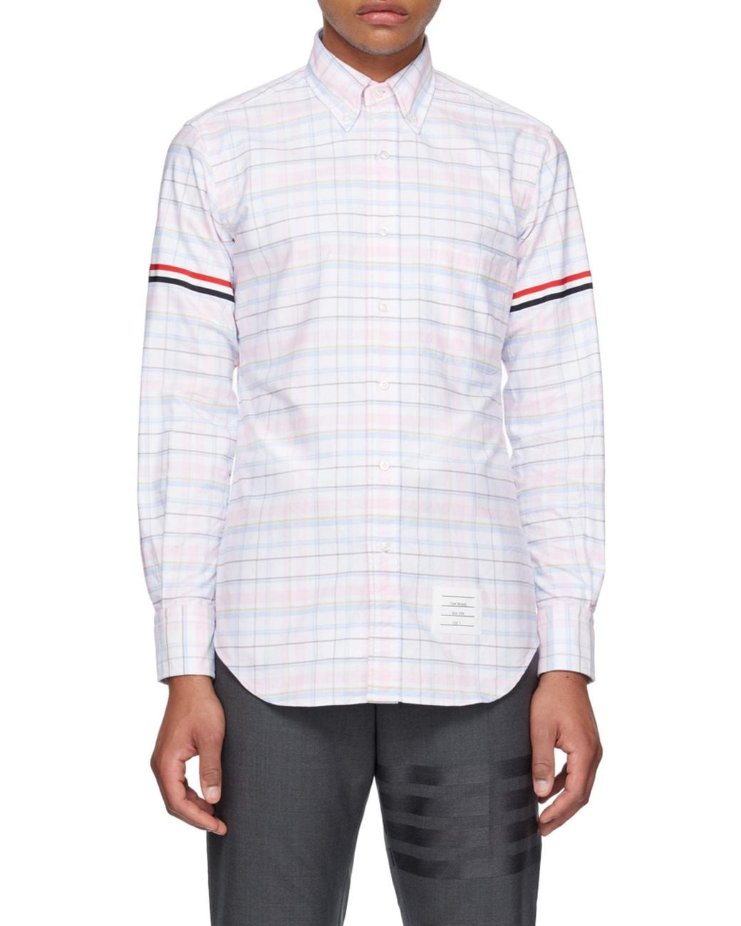 Thom Browne White Checked Long-Sleeved Shirt for men