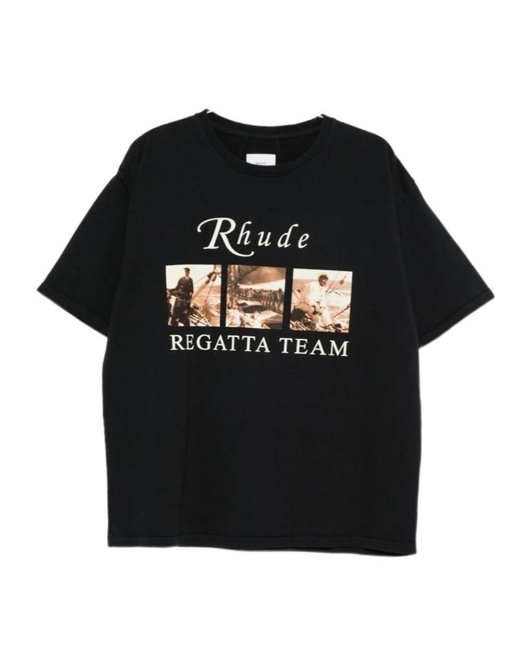 Rhude Black Graphic-Print Crewneck T-Shirt for men