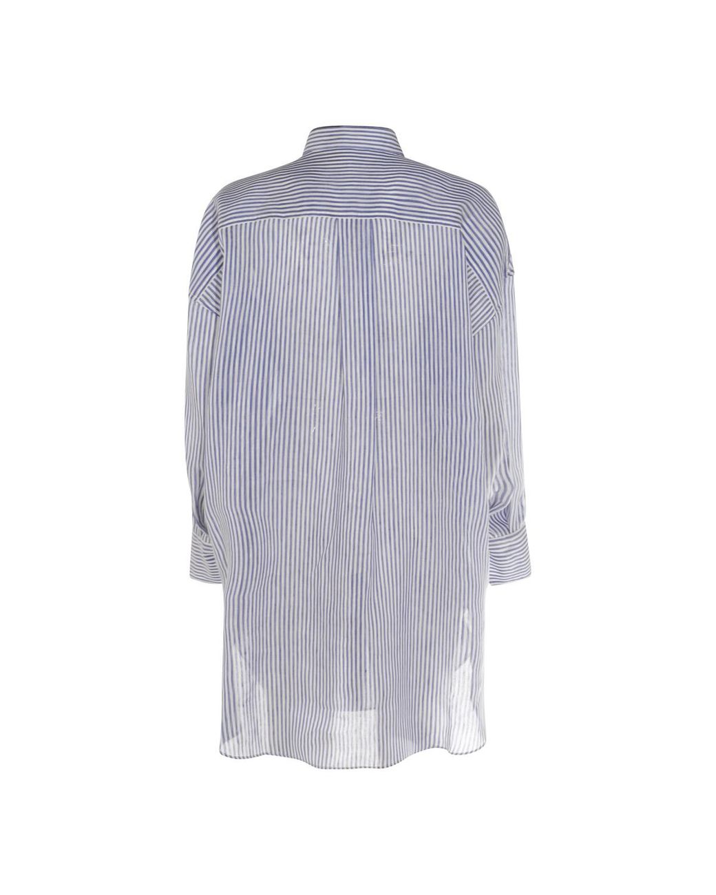 Brunello Cucinelli Blue Monili-Trim Striped Long Shirt